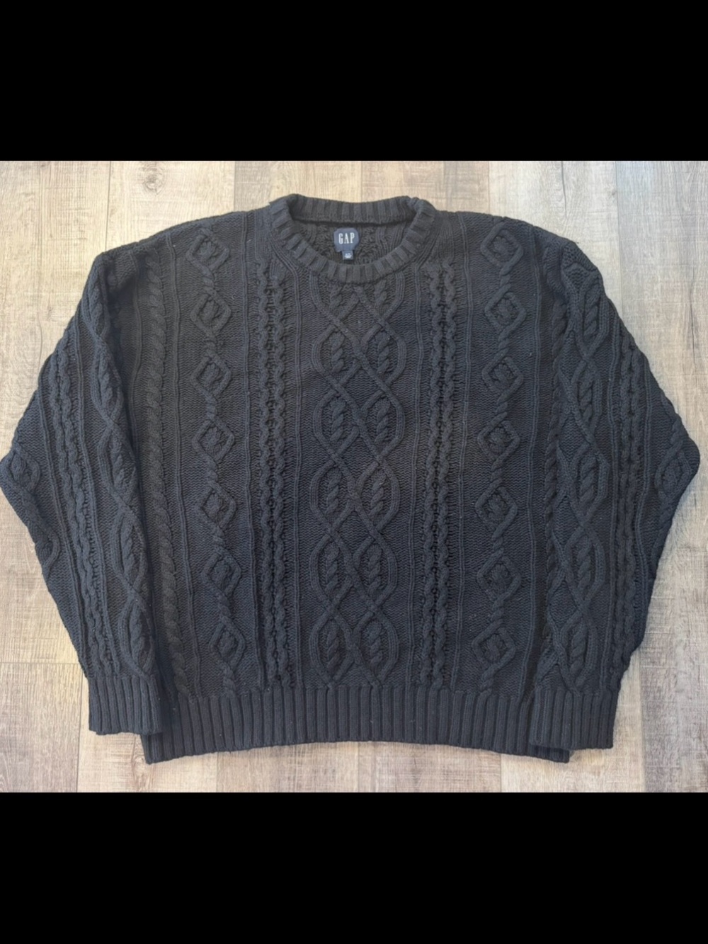 Men’s GAP Cable Knit Sweater XL BLACK Extra Large Aran Sweatshirt Cotton Blend
